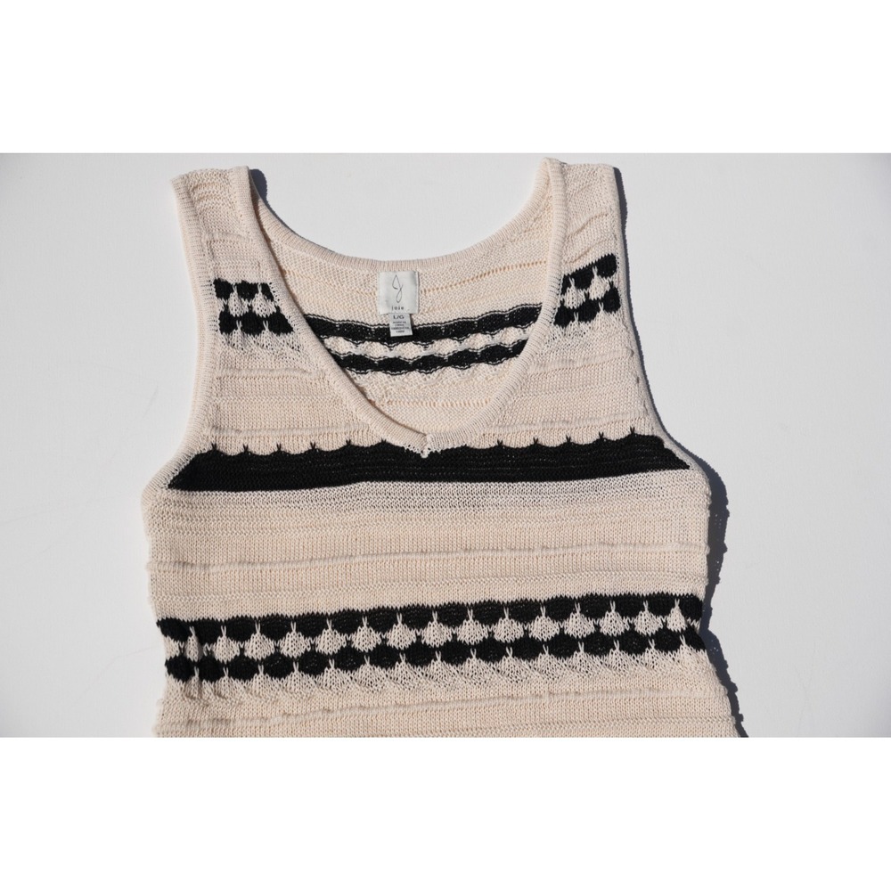 Joie Women's Knit Sweater Dress Size L Striped Sleeveless Midi Tan White Black - Picture 4 of 8
